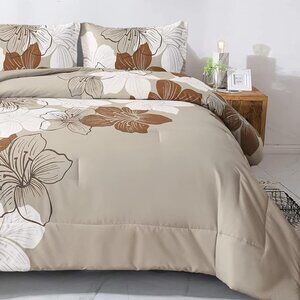 New 3 PC Taupe Bohemian Floral Comforter Set • King